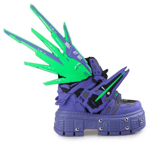 Anthony Wang Anime Gundam Mech Purple & Neon Green Sneakers Sz 7, 8, 9 - Picture 1 of 3